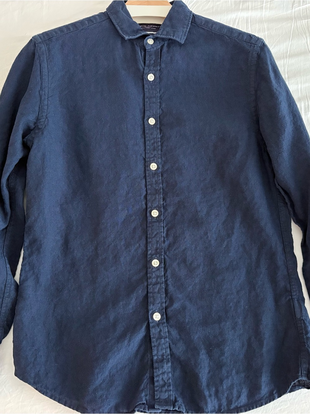 Charles Tyrwhitt Navy Blue Linen Button-Down Shirt